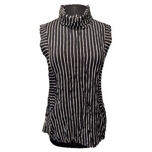 Shana Apparel Artsy Tank Tunic Top Sz M Black White Stripe Cowl Neck Travel Boho